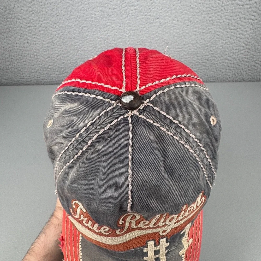 VTG True Religion‎ Hat Mens Gray Distressed Y2K Buddha Logo Baseball Cap